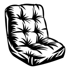 Stylized Black and White Illustration of a Tufted Lounge Chair or Cushion