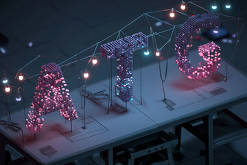 stylized genetic code illustration shows illuminated base pairs ATCG in creative display