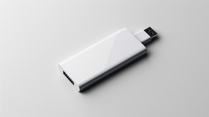 Sleek white USB drive mockup showcasing minimalist design perfect for tech product presentations or website banners clean background with subtle shadows