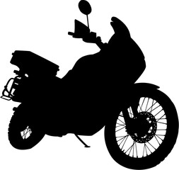A touring motorcycle with a large windshield, frames for side cases, and a trunk box. vector illustration