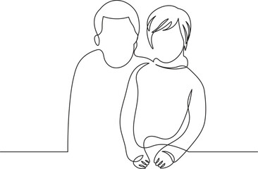 Happy father and son in continuous line drawing style. Minimalist black linear sketch isolated on white background. Vector illustration