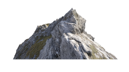 Majestic grey mountain rock formation isolated on 3d art peak stone model on transparent background