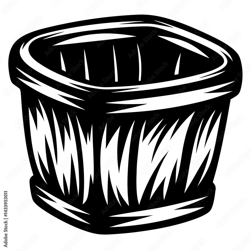 Aufkleber stylized black and white basket illustration with angular patterns and clean lines