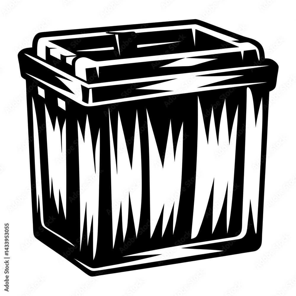 Poster monochrome abstract trash can with jagged edges creating a distinct visual effect