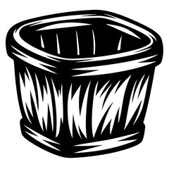 Stylized Black and White Basket Illustration with Angular Patterns and Clean Lines