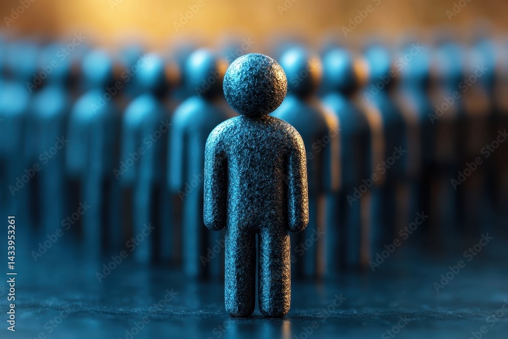 Poster abstract representation of individuality and uniqueness in a crowd, featuring a standout figure agai