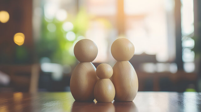 Wooden dolls placed on the table represent the family.
