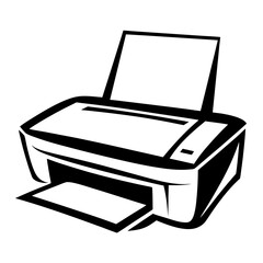 Black and white printer illustration for graphic design and office equipment