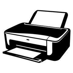 Stylized monochrome vector graphic of a typical home or office printer