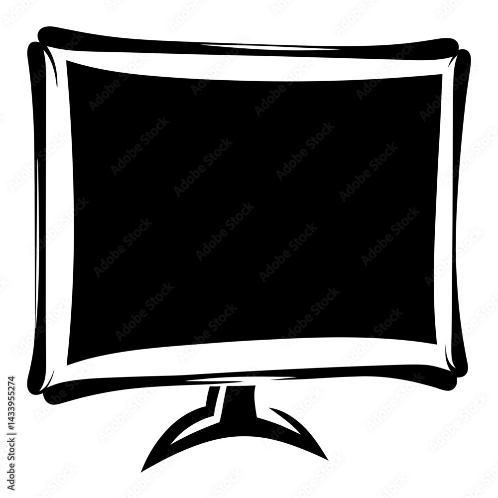 Poster stylized retro computer monitor with curved edges and a blank dark screen