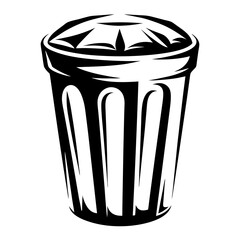 Stylized Trash Can Illustration with Detailed Lid and Unique Form Factor