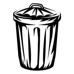 Stylized black and white image of a trash can with a lid