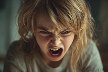 Young girl expressing strong feelings of anger and frustration by yelling