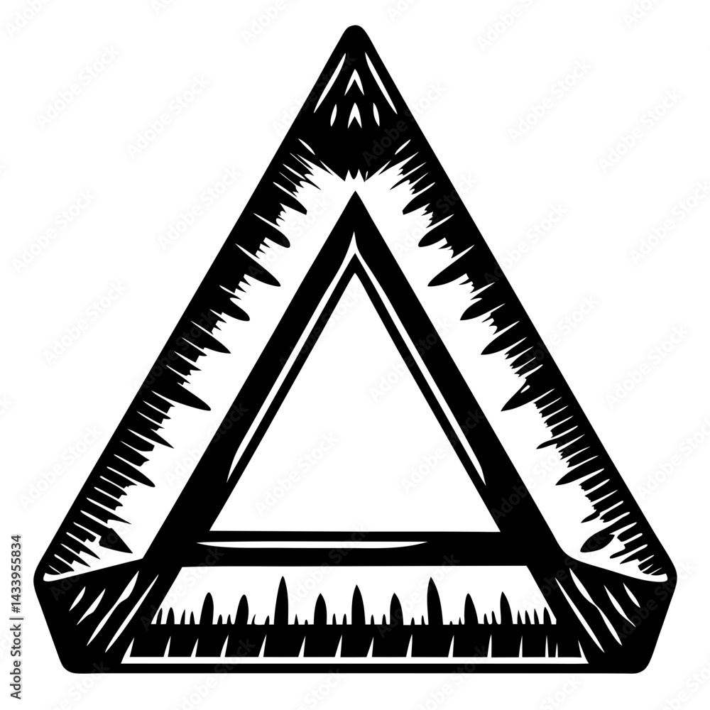 Poster abstract triangle with carved wood texture creating geometric optical illusion