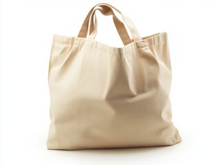 Beige Canvas Tote Bag on White Background