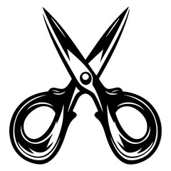 Elegant Black and White Vector Illustration of Open Scissors on White Background