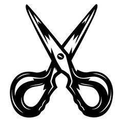 Vintage black and white scissors with ornate handles and sharp blades