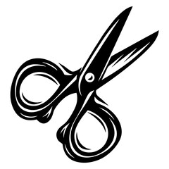 Stylized black and white vector graphic of scissors with ornate decoration