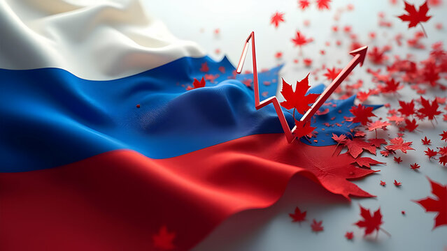 Unraveling Russia Flag into Declining Line, Maple Leafs Scatter as Data