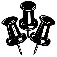 Stylized Black and White Illustration of Three Thumb Tacks Clustered Together
