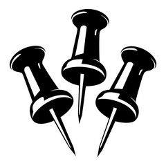 Black and White Graphic Illustration of Three Pointy Thumbtacks or Pushpins