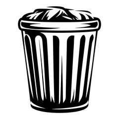 Striking Black and White Graphic of a Classic Trash Can Overflowing