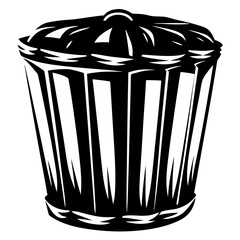 Stylized Garbage Can Illustration in Black and White with lid present