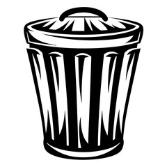 Monochrome illustration of a trash can with a lid in a bold style