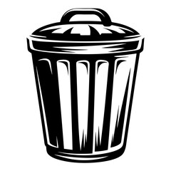 Simple black and white vector illustration of a trash can with lid