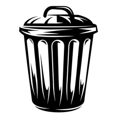 Monochrome Trash Can with Lid Illustration for Recycling and Waste Management