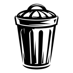 Monochromatic depiction of a lidded trash can for waste management purposes