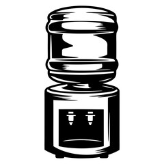 Detailed Monochrome Illustration of a Water Dispenser for Home or Office