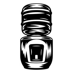 Black and white illustration of a stylized water cooler dispenser graphic