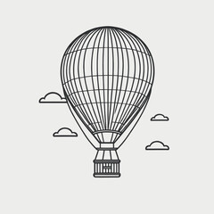 Naklejka premium Vintage Hot Air Balloon Soaring Through Clouds Travel Adventure Illustration