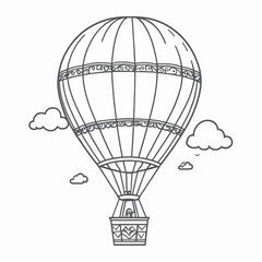 Obraz premium A whimsical hot air balloon drawing soars through fluffy clouds a perfect illustration for travel adventure and childhood dreams