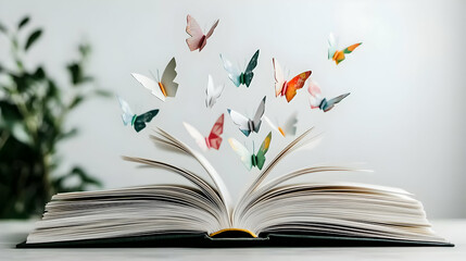 Open Book With Colorful Butterflies Flying Out