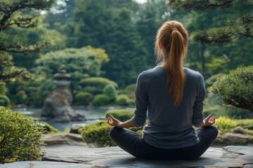 Woman Meditating in a Peaceful Outdoor Setting