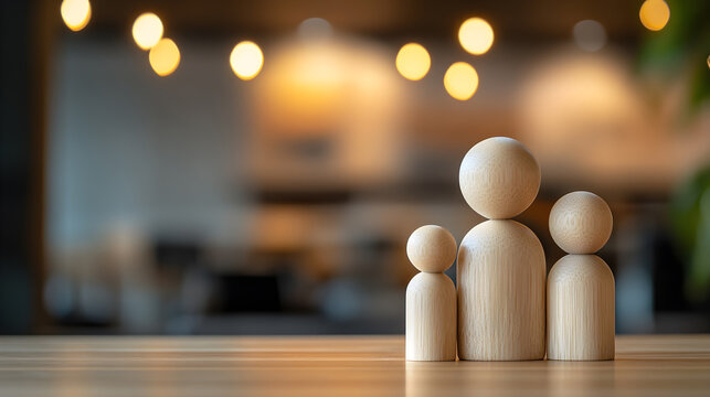 Wooden dolls placed on the table represent the family.