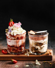 Delicious and Delectable Glass Desserts Filled with Cream and Fresh