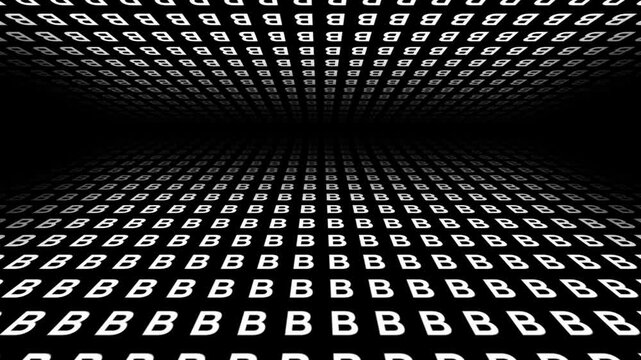 retro futuristic background animation of space tunnel travel ship pov perspective movement of alphabeth letter B