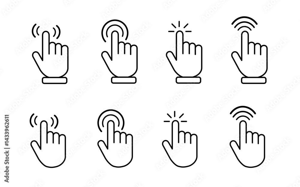 Poster pointer cursor computer mouse icon collection. clicking the cursor. hand clicks. hand cursor icon se