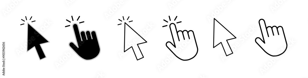 Fototapete click computer mouse cursor click pointer cursor. cursor icon set with arrows, hand pointers, click 