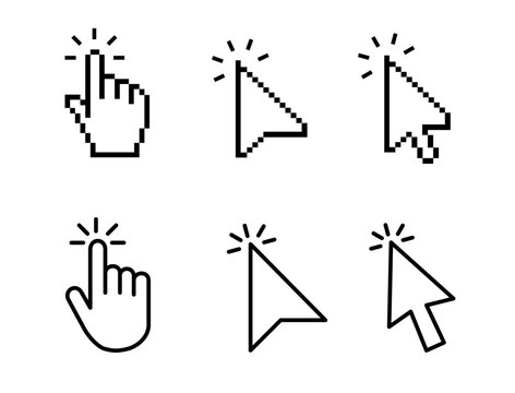 Computer mouse click cursor arrow icons set. Clicking cursor. Click icon vector isolated on white background. Cursor icon. Pointer click icon. Loading icon