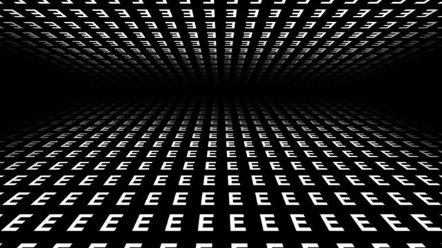 retro futuristic background animation of space tunnel travel ship pov perspective movement of alphabeth letter E