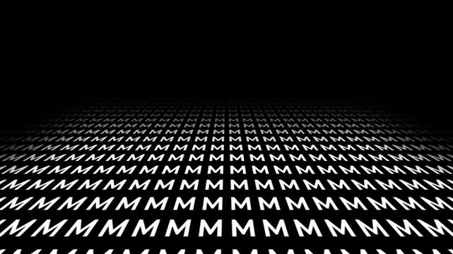 retro futuristic background animation of space tunnel travel ship pov perspective movement of alphabeth letter M