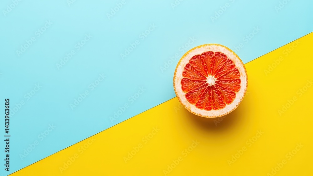 Poster a slice of grapefruit on a yellow background.