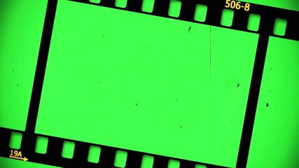 angular 2d classic negative film roll angle animated green screen film strips black frame background, old movie effect filter chroma key texture, motion design animation overlay alpha adjustment layer