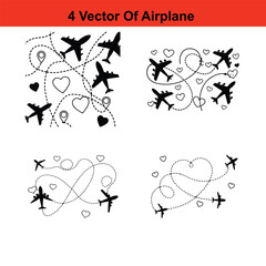 Airplane route to location pin. Plane travel concept with pins for maps, GPS points. Travel from start point and dotted line tracing.
