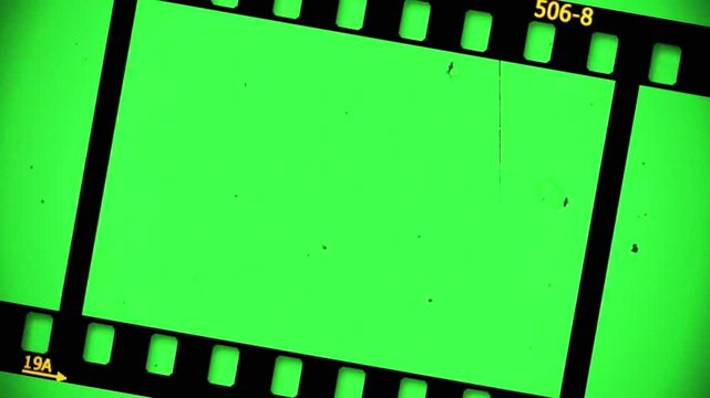 angular 2d classic negative film roll angle animated green screen film strips black frame background, old movie effect filter chroma key texture, motion design animation overlay alpha adjustment layer