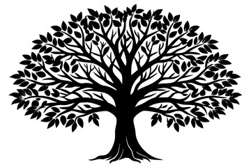 Vector Line Art Tree Illustration – Minimal Tree Clipart, Logo Icon Design on White Background